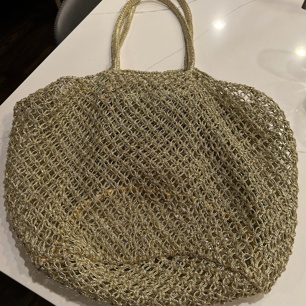 Anthropologie gold mesh tote bag